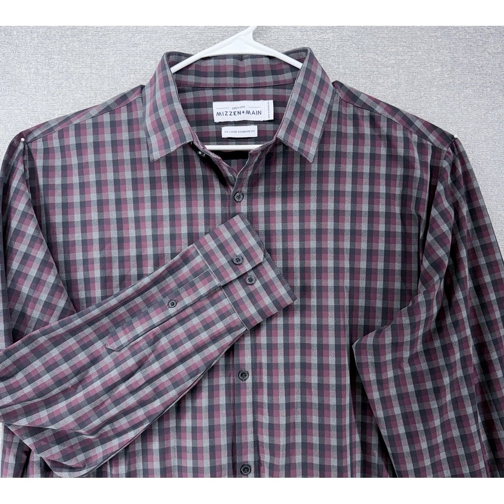 Mizzen + Main Standard Fit Leeward Shirt Men Size XXL Burgundy Check Long Sleeve